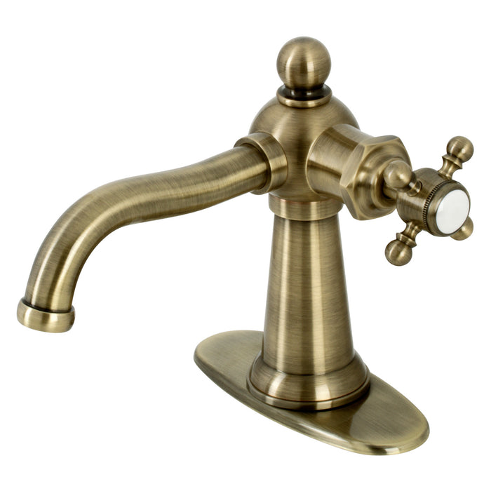 Kingston Heirloom KSD154BXAB - Nautical One-Handle 1-Hole Bathroom Faucet with Deck Plate and Push Pop-Up Drain, Antique Brass