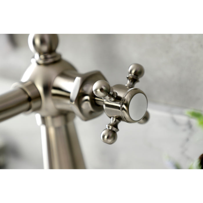 Kingston Heirloom KSD154BXBN - Nautical One-Handle 1-Hole Bathroom Faucet with Deck Plate and Push Pop-Up Drain, Brushed Nickel