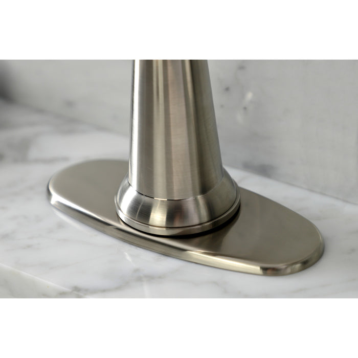 Kingston Heirloom KSD154BXBN - Nautical One-Handle 1-Hole Bathroom Faucet with Deck Plate and Push Pop-Up Drain, Brushed Nickel