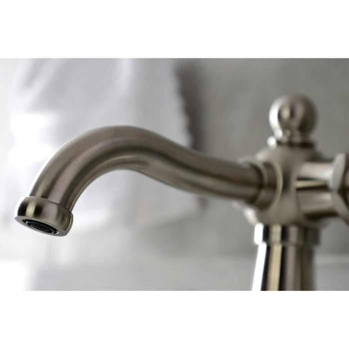 Kingston Heirloom KSD154BXBN - Nautical One-Handle 1-Hole Bathroom Faucet with Deck Plate and Push Pop-Up Drain, Brushed Nickel