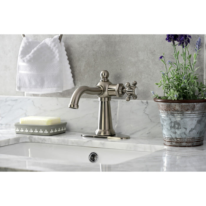 Kingston Heirloom KSD154BXBN - Nautical One-Handle 1-Hole Bathroom Faucet with Deck Plate and Push Pop-Up Drain, Brushed Nickel