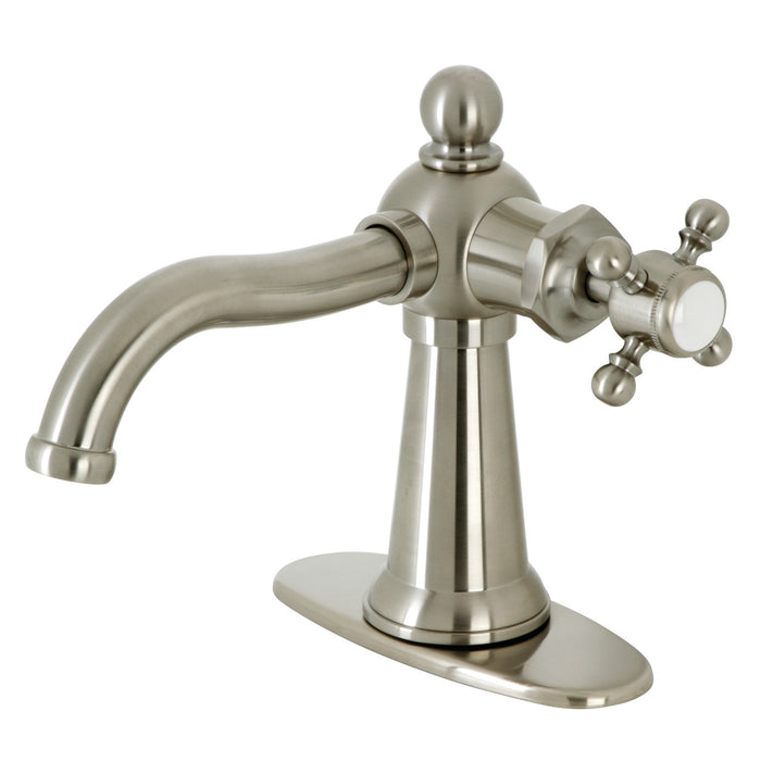 Kingston Heirloom KSD154BXBN - Nautical One-Handle 1-Hole Bathroom Faucet with Deck Plate and Push Pop-Up Drain, Brushed Nickel