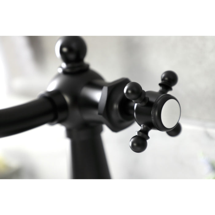 Kingston Heirloom KSD154BXMB - Nautical One-Handle 1-Hole Bathroom Faucet with Deck Plate and Push Pop-Up Drain, Matte Black