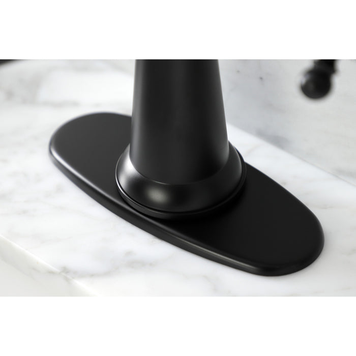 Kingston Heirloom KSD154BXMB - Nautical One-Handle 1-Hole Bathroom Faucet with Deck Plate and Push Pop-Up Drain, Matte Black