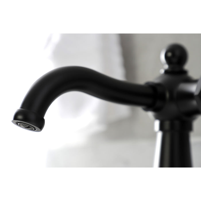 Kingston Heirloom KSD154BXMB - Nautical One-Handle 1-Hole Bathroom Faucet with Deck Plate and Push Pop-Up Drain, Matte Black