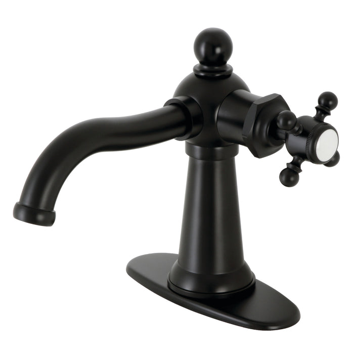Kingston Heirloom KSD154BXMB - Nautical One-Handle 1-Hole Bathroom Faucet with Deck Plate and Push Pop-Up Drain, Matte Black
