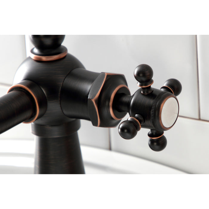 Kingston Heirloom KSD154BXNB - Nautical One-Handle 1-Hole Bathroom Faucet with Deck Plate and Push Pop-Up Drain, Naples Bronze