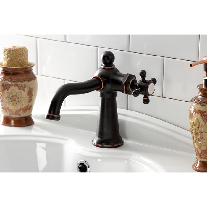 Kingston Heirloom KSD154BXNB - Nautical One-Handle 1-Hole Bathroom Faucet with Deck Plate and Push Pop-Up Drain, Naples Bronze