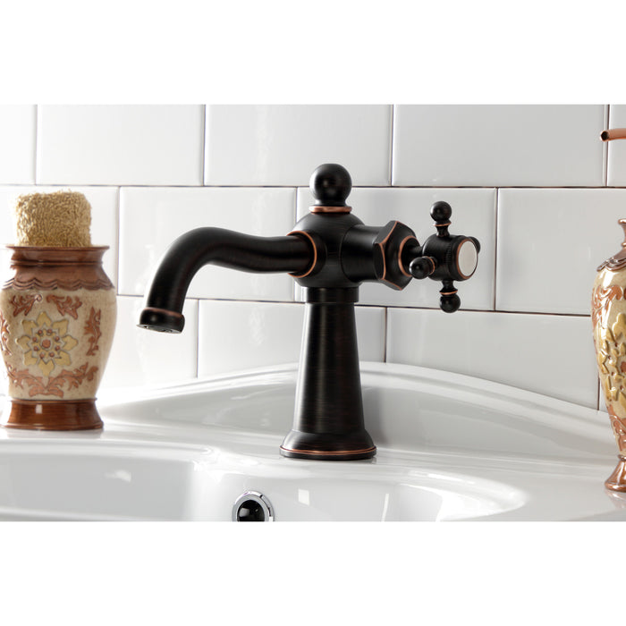 Kingston Heirloom KSD154BXNB - Nautical One-Handle 1-Hole Bathroom Faucet with Deck Plate and Push Pop-Up Drain, Naples Bronze
