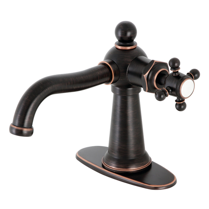 Kingston Heirloom KSD154BXNB - Nautical One-Handle 1-Hole Bathroom Faucet with Deck Plate and Push Pop-Up Drain, Naples Bronze