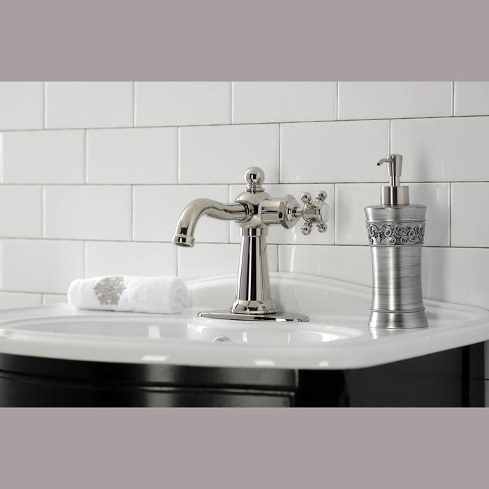 Kingston Heirloom KSD154BXPN - Nautical One-Handle 1-Hole Bathroom Faucet with Deck Plate and Push Pop-Up Drain, Polished Nickel