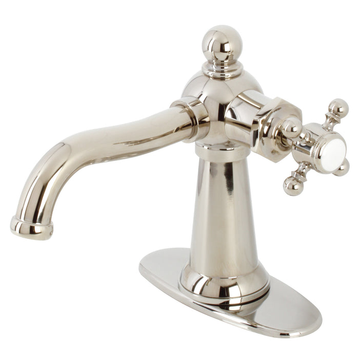 Kingston Heirloom KSD154BXPN - Nautical One-Handle 1-Hole Bathroom Faucet with Deck Plate and Push Pop-Up Drain, Polished Nickel