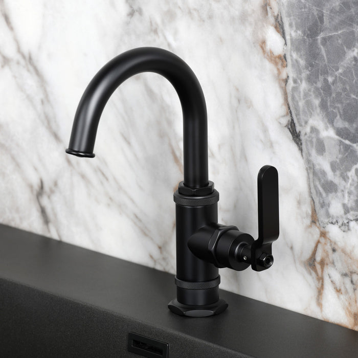 Kingston Sona KSD2210KL - Whitaker One-Handle 1-Hole Bathroom Faucet with Deck Plate and Push Pop-Up Drain, Matte Black