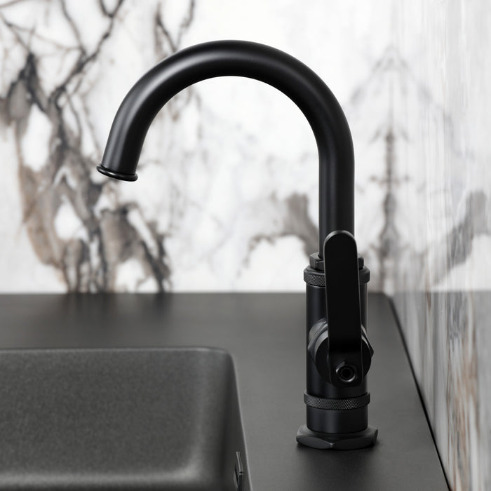 Kingston Sona KSD2210KL - Whitaker One-Handle 1-Hole Bathroom Faucet with Deck Plate and Push Pop-Up Drain, Matte Black