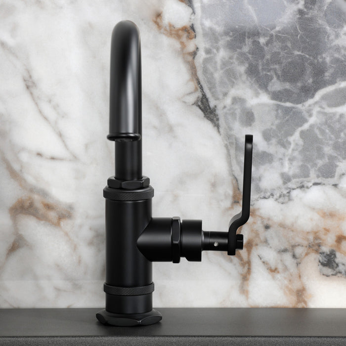 Kingston Sona KSD2210KL - Whitaker One-Handle 1-Hole Bathroom Faucet with Deck Plate and Push Pop-Up Drain, Matte Black