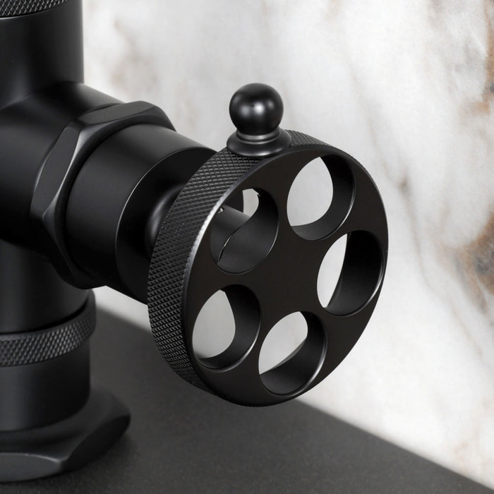 Kingston Sona KSD2210RKZ - Wendell One-Handle 1-Hole Bathroom Faucet with Knurled Handle, Deck Plate, and Push Pop-Up Drain, Matte Black