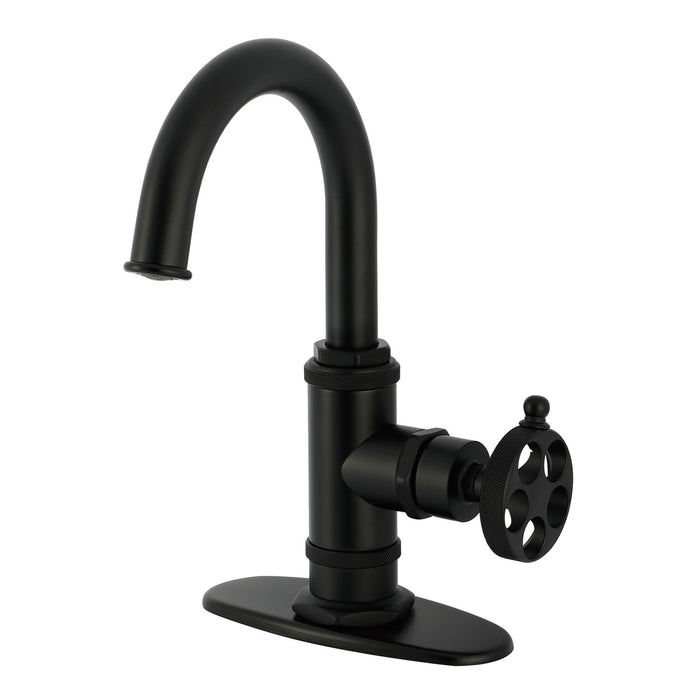 Kingston Sona KSD2210RKZ - Wendell One-Handle 1-Hole Bathroom Faucet with Knurled Handle, Deck Plate, and Push Pop-Up Drain, Matte Black