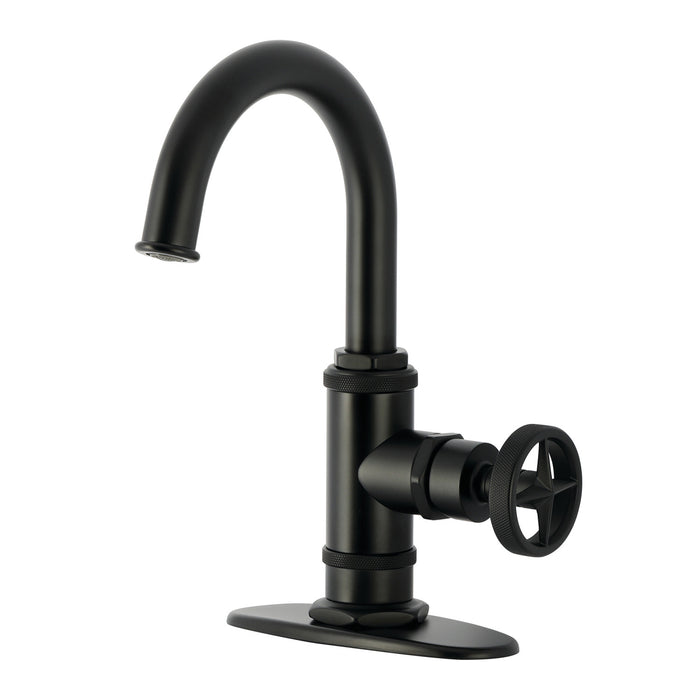 Kingston Sona KSD2210RNX - Ostro One-Handle 1-Hole Bathroom Faucet with Deck Plate and Push Pop-Up Drain, Matte Black