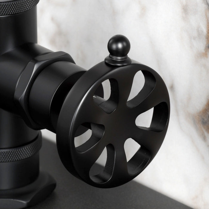 Kingston Sona KSD2210RX - Belknap One-Handle 1-Hole Bathroom Faucet with Deck Plate and Push Pop-Up Drain, Matte Black