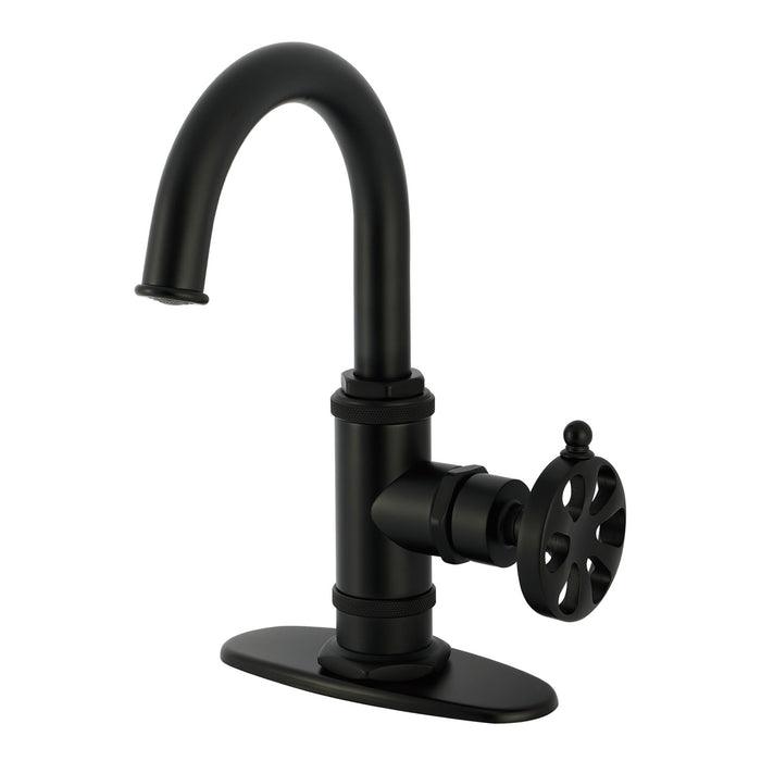 Kingston Sona KSD2210RX - Belknap One-Handle 1-Hole Bathroom Faucet with Deck Plate and Push Pop-Up Drain, Matte Black