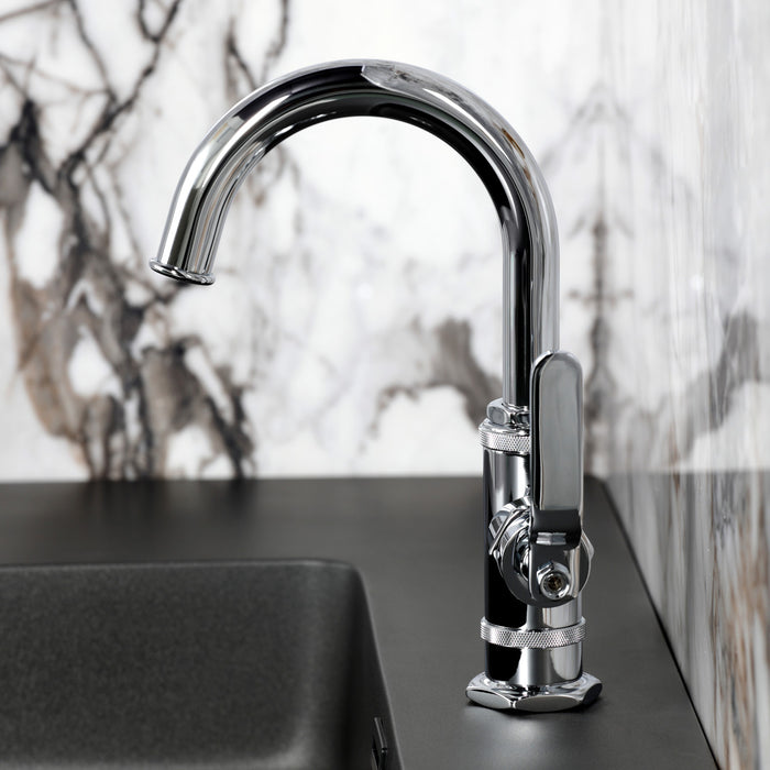 Kingston Sona KSD2211KL - Whitaker One-Handle 1-Hole Bathroom Faucet with Deck Plate and Push Pop-Up Drain, Polished Chrome