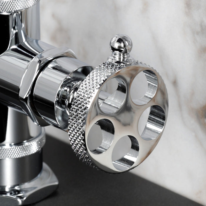 Kingston Sona KSD2211RKX - Webb One-Handle 1-Hole Bathroom Faucet with Knurled Handle, Deck Plate, and Push Pop-Up Drain, Polished Chrome