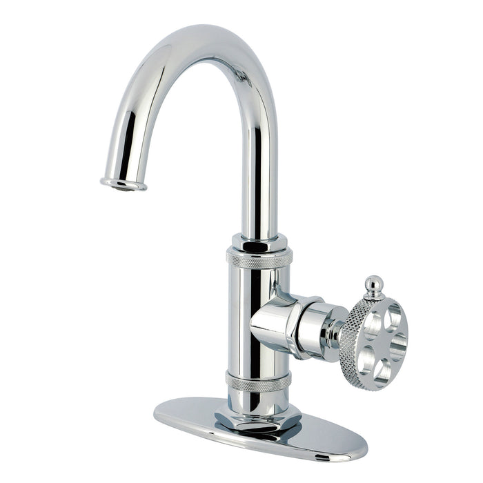 Kingston Sona KSD2211RKX - Webb One-Handle 1-Hole Bathroom Faucet with Knurled Handle, Deck Plate, and Push Pop-Up Drain, Polished Chrome