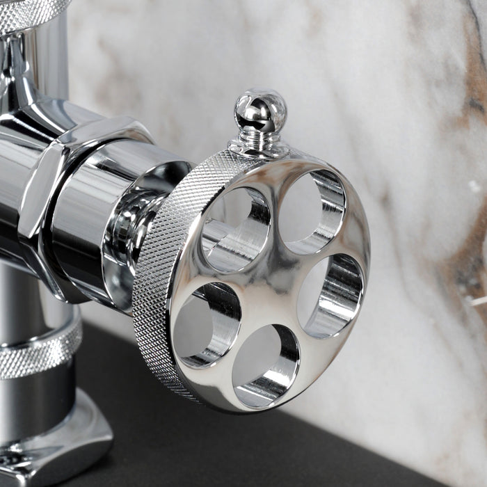 Kingston Sona KSD2211RKZ - Wendell One-Handle 1-Hole Bathroom Faucet with Knurled Handle, Deck Plate, and Push Pop-Up Drain, Polished Chrome