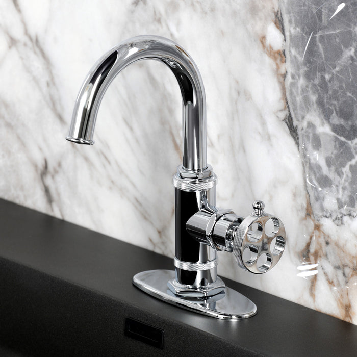 Kingston Sona KSD2211RKZ - Wendell One-Handle 1-Hole Bathroom Faucet with Knurled Handle, Deck Plate, and Push Pop-Up Drain, Polished Chrome