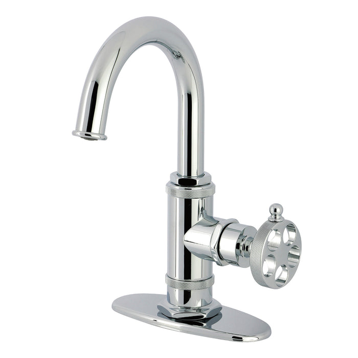 Kingston Sona KSD2211RKZ - Wendell One-Handle 1-Hole Bathroom Faucet with Knurled Handle, Deck Plate, and Push Pop-Up Drain, Polished Chrome