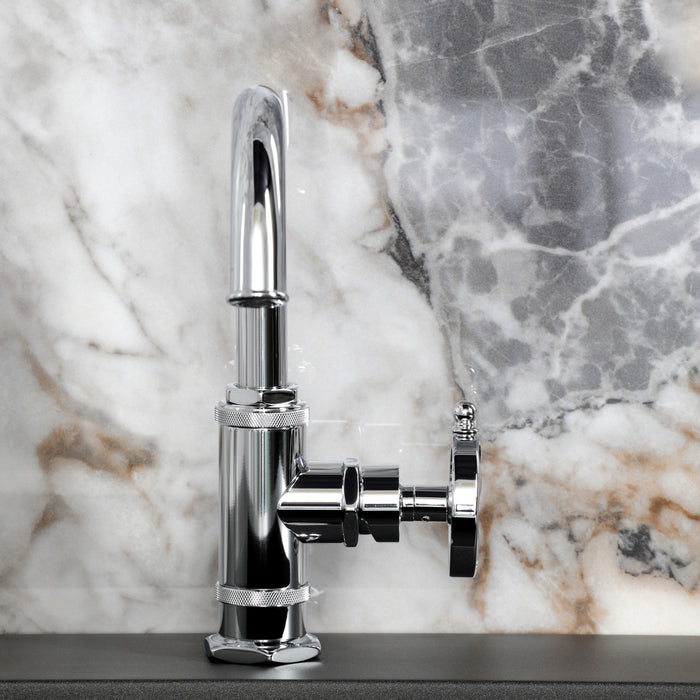 Kingston Sona KSD2211RX - Belknap One-Handle 1-Hole Bathroom Faucet with Deck Plate and Push Pop-Up Drain, Polished Chrome