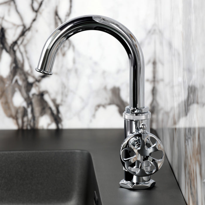 Kingston Sona KSD2211RX - Belknap One-Handle 1-Hole Bathroom Faucet with Deck Plate and Push Pop-Up Drain, Polished Chrome