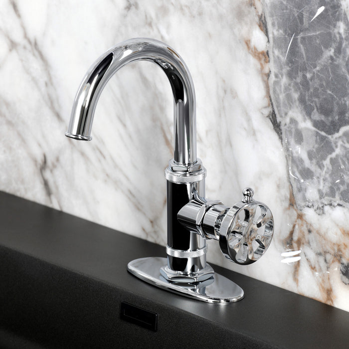 Kingston Sona KSD2211RX - Belknap One-Handle 1-Hole Bathroom Faucet with Deck Plate and Push Pop-Up Drain, Polished Chrome