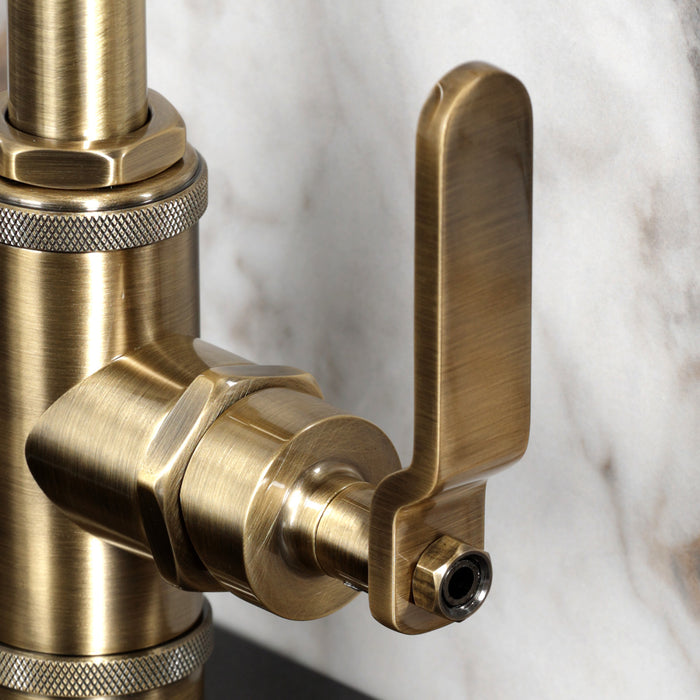 Kingston Sona KSD2213KL - Whitaker One-Handle 1-Hole Bathroom Faucet with Deck Plate and Push Pop-Up Drain, Antique Brass