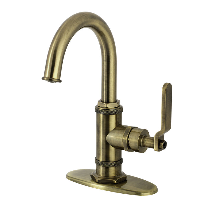 Kingston Sona KSD2213KL - Whitaker One-Handle 1-Hole Bathroom Faucet with Deck Plate and Push Pop-Up Drain, Antique Brass