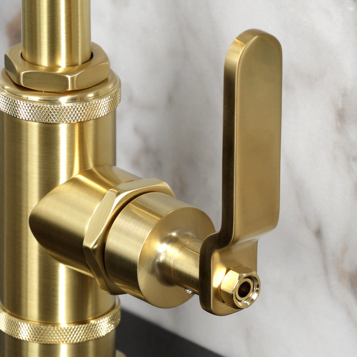 Kingston Sona KSD2217KL - Whitaker One-Handle 1-Hole Bathroom Faucet with Deck Plate and Push Pop-Up Drain, Brushed Brass