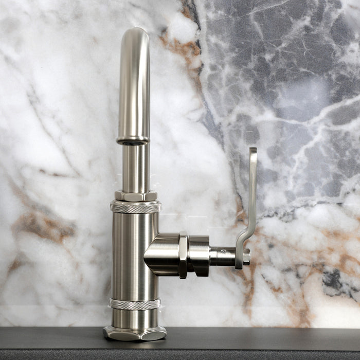 Kingston Sona KSD2218KL - Whitaker One-Handle 1-Hole Bathroom Faucet with Deck Plate and Push Pop-Up Drain, Brushed Nickel