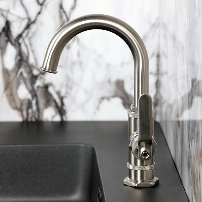 Kingston Sona KSD2218KL - Whitaker One-Handle 1-Hole Bathroom Faucet with Deck Plate and Push Pop-Up Drain, Brushed Nickel