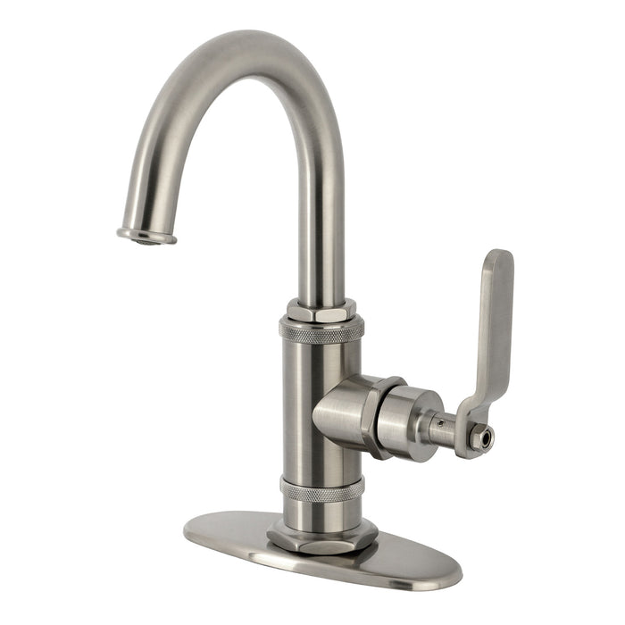 Kingston Sona KSD2218KL - Whitaker One-Handle 1-Hole Bathroom Faucet with Deck Plate and Push Pop-Up Drain, Brushed Nickel