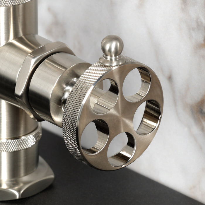 Kingston Sona KSD2218RKZ - Wendell One-Handle 1-Hole Bathroom Faucet with Knurled Handle, Deck Plate, and Push Pop-Up Drain, Brushed Nickel