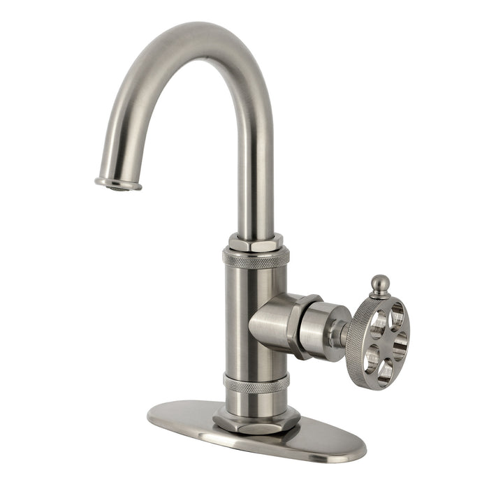 Kingston Sona KSD2218RKZ - Wendell One-Handle 1-Hole Bathroom Faucet with Knurled Handle, Deck Plate, and Push Pop-Up Drain, Brushed Nickel
