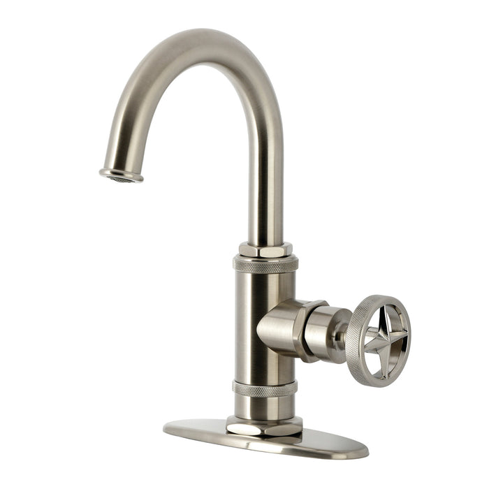 Kingston Sona KSD2218RNX - Ostro One-Handle 1-Hole Bathroom Faucet with Deck Plate and Push Pop-Up Drain, Brushed Nickel