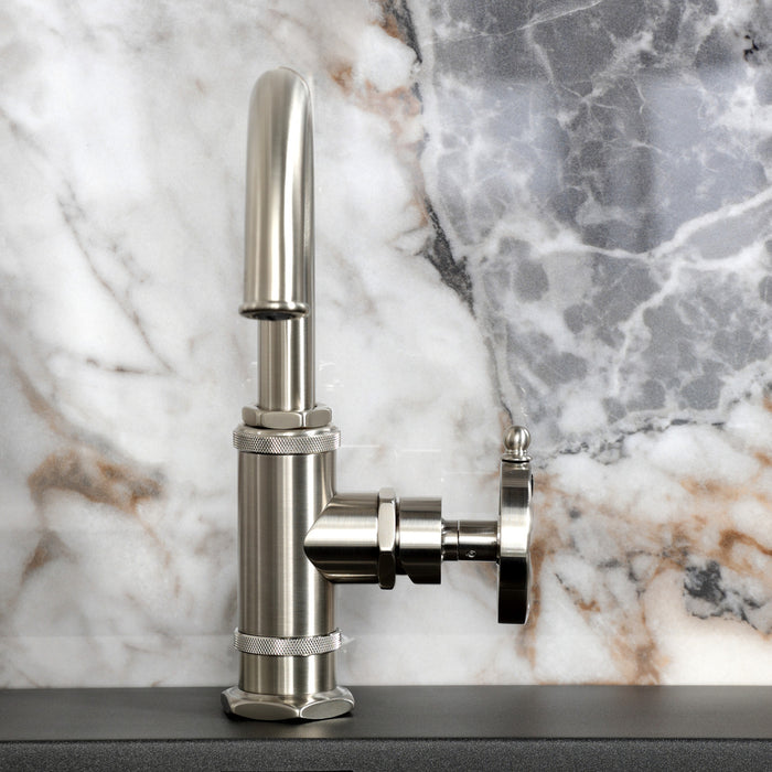 Kingston Sona KSD2218RX - Belknap One-Handle 1-Hole Bathroom Faucet with Deck Plate and Push Pop-Up Drain, Brushed Nickel