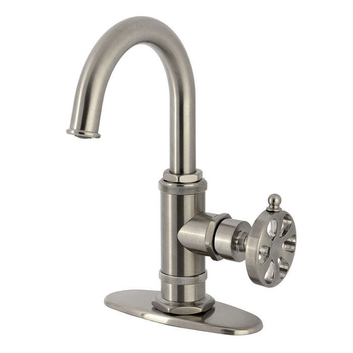 Kingston Sona KSD2218RX - Belknap One-Handle 1-Hole Bathroom Faucet with Deck Plate and Push Pop-Up Drain, Brushed Nickel