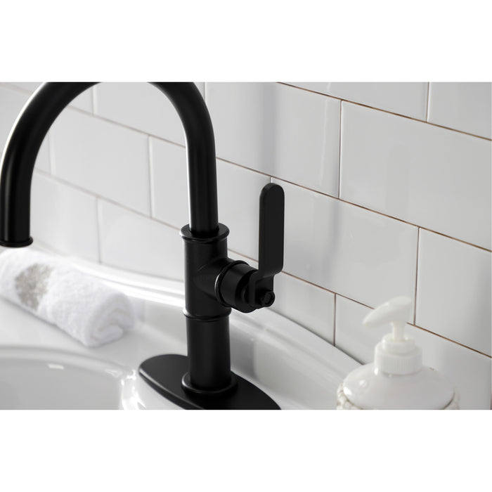 Kingston Sona KSD2230KL - Whitaker One-Handle 1-Hole Bathroom Faucet with Deck Plate and Push Pop-Up Drain, Matte Black