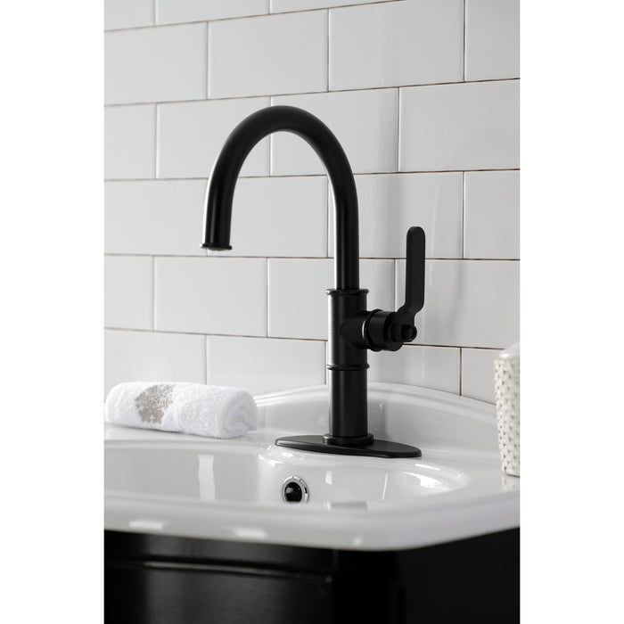 Kingston Sona KSD2230KL - Whitaker One-Handle 1-Hole Bathroom Faucet with Deck Plate and Push Pop-Up Drain, Matte Black