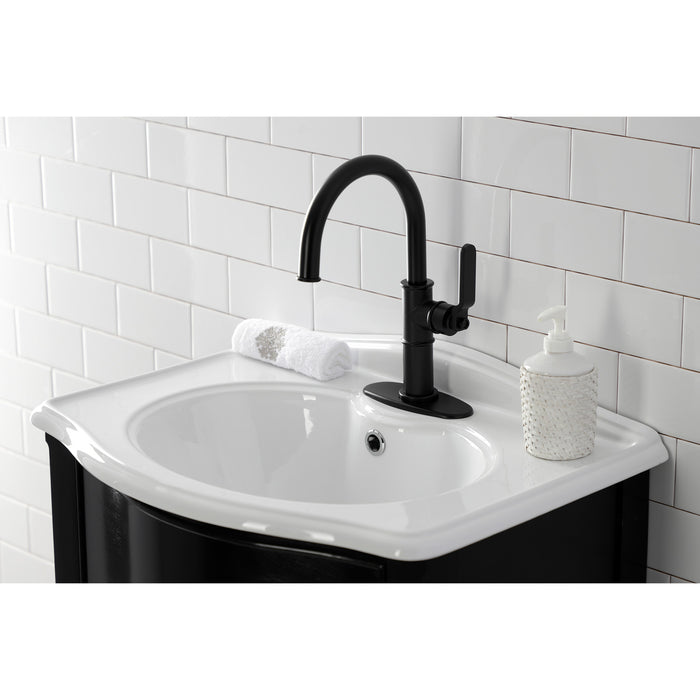 Kingston Sona KSD2230KL - Whitaker One-Handle 1-Hole Bathroom Faucet with Deck Plate and Push Pop-Up Drain, Matte Black