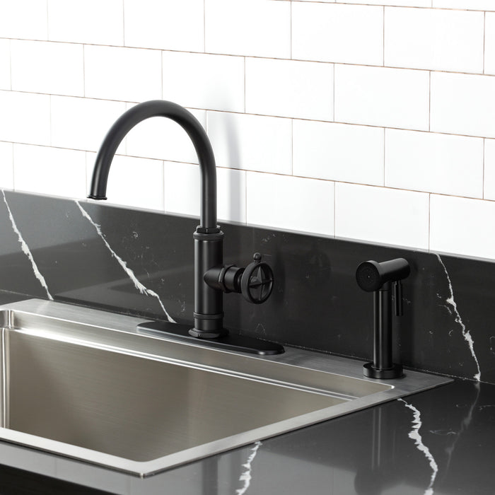 Kingston Sona KSD2430RNK - Levante Single-Handle 2-Hole Deck Mount Kitchen Faucet, Matte Black
