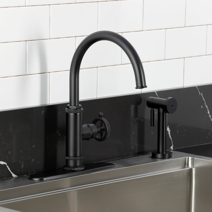 Kingston Sona KSD2430RNK - Levante Single-Handle 2-Hole Deck Mount Kitchen Faucet, Matte Black