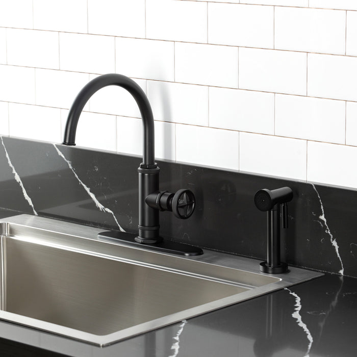 Kingston Sona KSD2430RNX - Ostro Single-Handle 2-Hole Deck Mount Kitchen Faucet, Matte Black